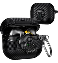 Samsung Galaxy Buds 3 FE/Buds 3 Pro/Buds 3 Kılıf Kapak Kafatası Kilitli ve Anahtarlıklı Erkekler için, Komik Karbon Fiber Darbeye Dayanıklı Sert Kabuk İskelet Kapak Galaxy Buds 3 Pro için