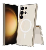 Samsung Galaxy S24 Ultra Kılıf Sert PC Magsafe Şeffaf Kapak Embos (Renksiz)