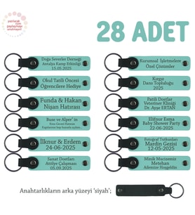 Özel Mevlitleriniz İçin İsim Ve Yazı Yazılabilen 28' li Anahtarlık Set, Turkuaz & Siyah