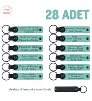 Özel Mevlitleriniz İçin İsim Ve Yazı Yazılabilen 28' li Anahtarlık Set, Turkuaz & Siyah