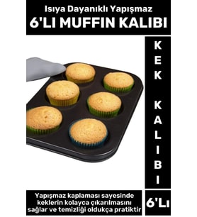 Premium Isıya Dayanıklı Yapışmaz Kolay Temizlenir Kek Brownie Cupcake 6'lı Muffin Kek Kalıbı