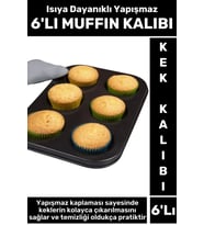 Premium Isıya Dayanıklı Yapışmaz Kolay Temizlenir Kek Brownie Cupcake 6'lı Muffin Kek Kalıbı