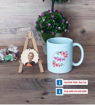 İsme Özel Kupa Bardak Beyaz ve Fotoğraflı Ahşap Anahtarlık Hediye (Model 1)