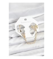 Mey İthalat® Pirinç Gold Renk Kelebek Model Zincir Bağlantılı Ear Cuff Küpe Seti