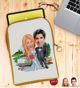 BK Gift Kişiye Özel Evleniyoruz Karikatürlü Taşınabilir Koruyucu Tablet Kılıfı & Organizer Çanta - Sarı-1