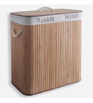 Bambu Katlanır Çift Hazneli Kirli Çamaşır Sepeti