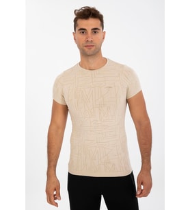 Maraton SlimFit Erkek Bisiklet Yaka Bej- T-shirt