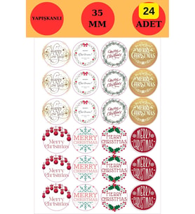 24 Adet - 8 Çeşit Yılbaşı Sticker - Yılbaşı Hediye Sticker - Yılbaşı Paketleme - Yılbaşı Süsü