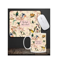 Kuşlu Kupa & Fly High Like a Bird! Tasarım Kuş Motifli Mouse Pad 23x19cm Fare Altlığı Kaydırmaz Taba