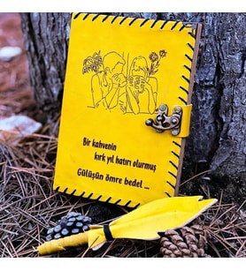 Gülüşün Ömre Bedel Deri Defter (Fuşya)