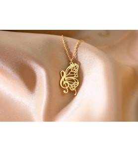 Kişiye Özel 925 Ayar Gümüş Sol Anahtarı Kelebek Tasarım Kolye (Gold)