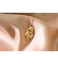 Kişiye Özel 925 Ayar Gümüş Sol Anahtarı Kelebek Tasarım Kolye (Gold)