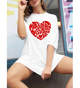 Yazılı Kalp Baskılı Tasarım Tshirt (A.Beyaz)