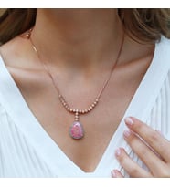Pembe Kuvars Taşlı Asansör Zincirli Rose Gold Kaplama Gümüş Kolye