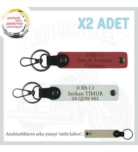 Hız Severlere Özel, İsim Plaka ve 0 Rh (-) Kan Grubu Yazılı x2 Anahtarlık Set, Nar Çiçeği-Beyaz-SK (Çok Renkli)