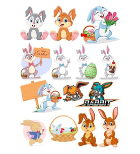 Tavşan Sticker Set-4 14 Parça Telefon, Tablet, Defter, Laptop Sticker