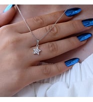 Beyaz Taşlı Minimal Yıldız Gümüş Kolye