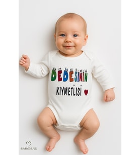 Dedesinin Kıymetlisi Yazılı Uzun Kollu Bebek Zıbını %100Pamuk Çıtçıtlı Body 0-24 Ay Yenidoğan Body (Beyaz)