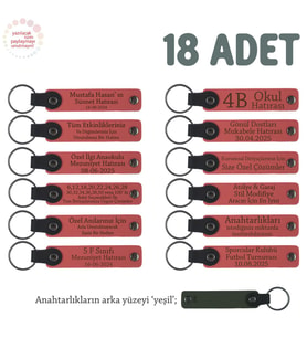 NarÇiçeği & Yeşil, Sınıfça Paylaşılan Anılar İçin, 18'li Set, Adınıza Özel Üretim Kişisel Anahtarlık (Nar Çiçeği)