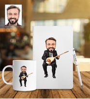 Kişiye Özel Bağlama Tasarımlı Karikatür Defter Kalem Kupa Set 107