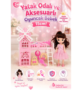 Yatak Odalı ve Aksesuarlı Oyuncak Bebek Oyun Seti 15 cm Kız Çocuk Evcilik (3+ Yaş)