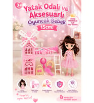 Yatak Odalı ve Aksesuarlı Oyuncak Bebek Oyun Seti 15 cm Kız Çocuk Evcilik (3+ Yaş)