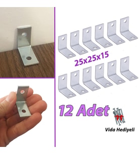 12 Adet Mobilya Eşya Dolap Duvar Sabitleyici Köşe Bağlantı L Demir Gönye Deprem Güvenliği 25x25x15mm (Krom)