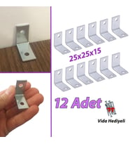 12 Adet Mobilya Eşya Dolap Duvar Sabitleyici Köşe Bağlantı L Demir Gönye Deprem Güvenliği 25x25x15mm (Krom)