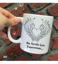 Size Özel Kalpli kanatalı Bu Sevda İçin Yaşıyorum Seramik Baskılı Kupa Bardaklar
