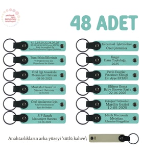 Ahşap Oyuncak Atölyesi Katılımcılarına 48'li Set, Kişisel Mesajlı Anahtarlık, Turkuaz & Sütlü Kahve