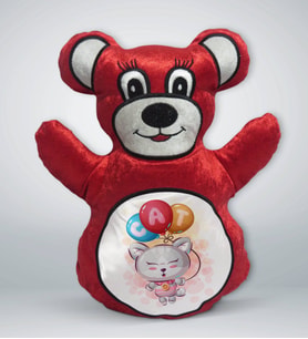 BK Gift Sevimli Kedi Tasarımlı Kırmızı Ayıcık Yastık-6