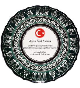 Armada çini 30 cm Resimli Baskılı El dekoru Kütahya Çini Tabak Yeşil