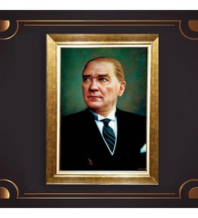 Altın Varaklı Çerçeveli Paspartulu Atatürk Tablo z4683 (Gold)