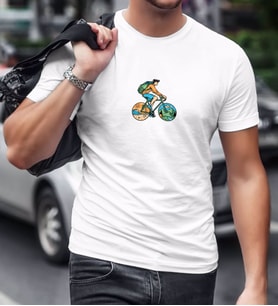 BK Gift Bisiklet Süren Adam Tasarımlı Beyaz T-Shirt-1