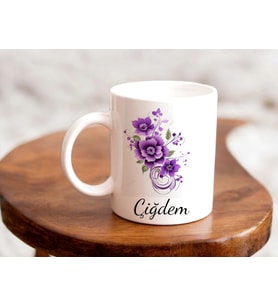 Kişiye Özel Lotus Çiçeği Desenli Kupa Bardak (Beyaz)