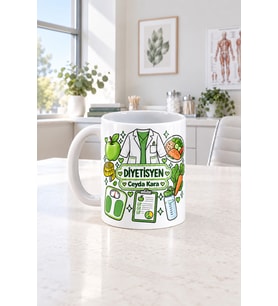 Kişiye Özel Diyetisyen Meslek Yeşil Yazılı Baskılı Beyaz Kupa - Diyetisyene Hediye Bardak Fincan Mug