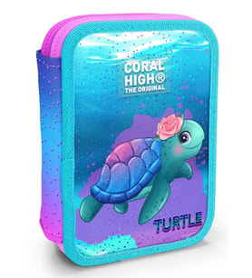 Coral High Organizer İki Katlı Kalem Çantası - Turkuaz Pembe Kaplumbağa, Kız Çocuk, Turkuaz Pembe Kaplumbağa (Çok Renkli)
