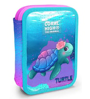 Coral High Organizer İki Katlı Kalem Çantası - Turkuaz Pembe Kaplumbağa, Kız Çocuk, Turkuaz Pembe Kaplumbağa (Çok Renkli)
