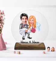 BK Gift Kişiye Özel Evleniyoruz Karikatürlü Yuvarlak Ahşap Standlı Biblo-7