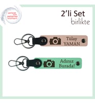 Kadraj İçin Tasarlanmış Hediye, Kamera Temalı, Kişisel İsimli Anahtarlık Takımı, Yavru Ağzı-A Yeşil