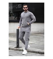 Yumuşak Dokulu Baskılı Erkek Eşofman Takımı Gri