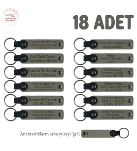 Kül Gri & Gri, Müstakbel Damada Özel Kutlamalar İçin İsim Yazılan 18' li Hatıra Anahtarlık