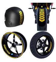 Moto Rider 4'lü Sticker Seti Reflektif Sarı İç Dış Jant Şeridi Kask ve Çamurluk 