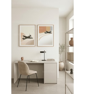 Minimalist Uçuş Temalı 2’li Ahşap Çerçeveli Tablo Seti