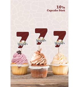 Safari Hayvanları Pastel 7 Yaşında CUPCAKE Süsü *10'lu Kalın Kağıt