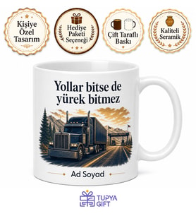 Uluslararası Tır Şoförü İsim Yazılı Kupa Bardak Sınır Kapısı Temalı Hediye