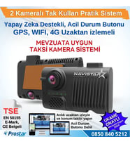 Taksi Mevzuatına Uygun 2 Kameralı 4G GPS WIFI Acil Durum butonu dahil Pratik Montaj Kamera Seti