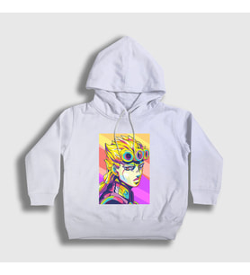 Presmono Unisex Çocuk Beyaz Giorno Giovanna Anime Jojo Kapüşonlu Sweatshirt 321302tt