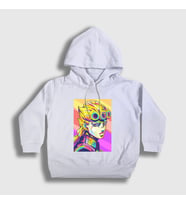Presmono Unisex Çocuk Beyaz Giorno Giovanna Anime Jojo Kapüşonlu Sweatshirt 321302tt
