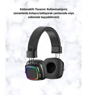 Kablosuz Rgb Işıklı Katlanabilir Bluetooth Kulak Üstü Kulaklık (Çok Renkli)